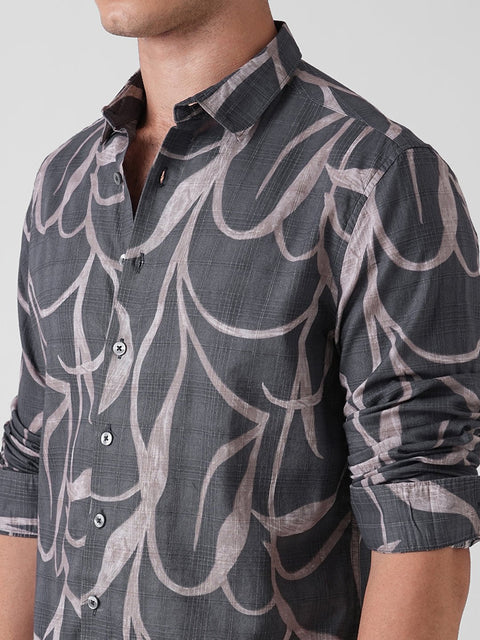 GREY PRINTED DOBBY COTTON SHIRT-Shirt - 250832081