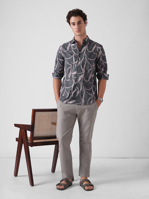 GREY PRINTED DOBBY COTTON SHIRT-Shirt - 250832081