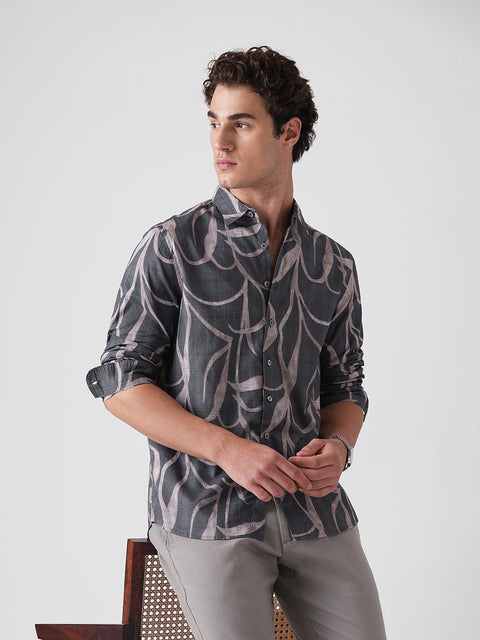 GREY PRINTED DOBBY COTTON SHIRT-Shirt - 250832081