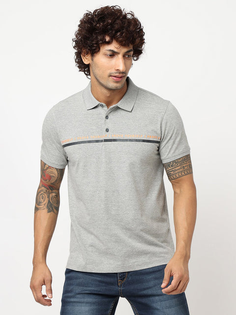 Grey Printed Polo Cotton T-shirt - T-Shirt - 230530502