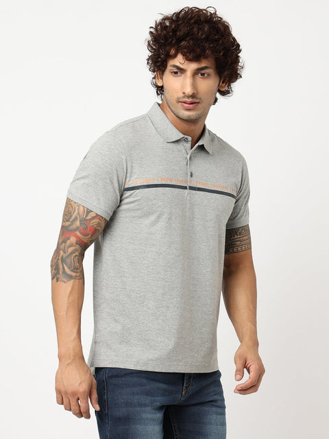 Grey Printed Polo Cotton T-shirt - T-Shirt - 230530502