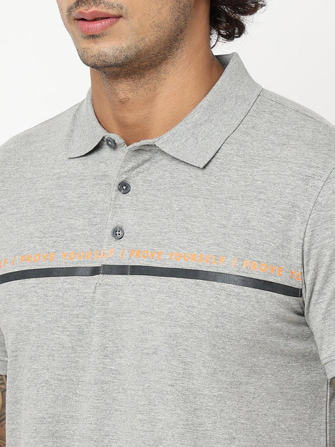 Grey Printed Polo Cotton T-shirt - T-Shirt - 230530502