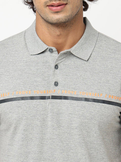 Grey Printed Polo Cotton T-shirt - T-Shirt - 230530502