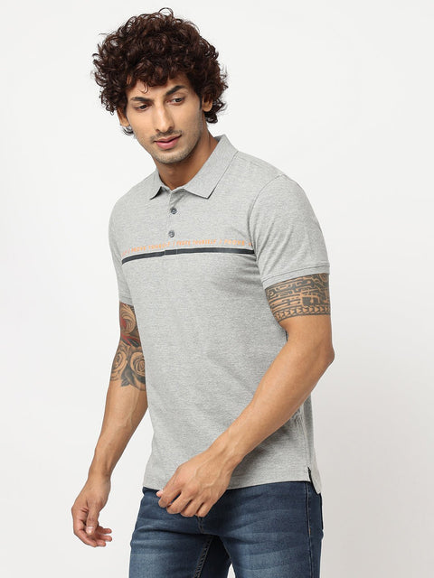 Grey Printed Polo Cotton T-shirt - T-Shirt - 230530502