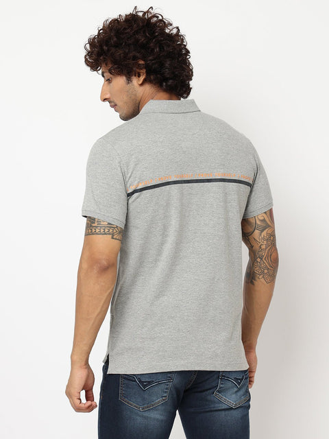 Grey Printed Polo Cotton T-shirt - T-Shirt - 230530502