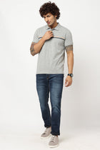 Grey Printed Polo Cotton T-shirt - T-Shirt - 230530502