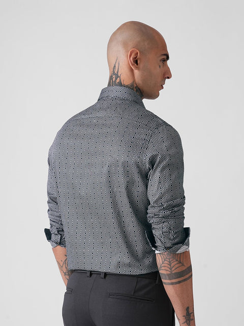 GREY SATIN PRINT TAILORED FULL SLEEVE SHIRT-Shirt - 251134131