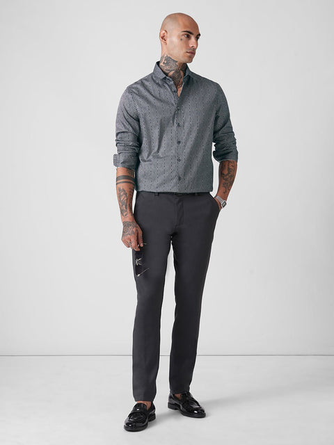 GREY SATIN PRINT TAILORED FULL SLEEVE SHIRT-Shirt - 251134131