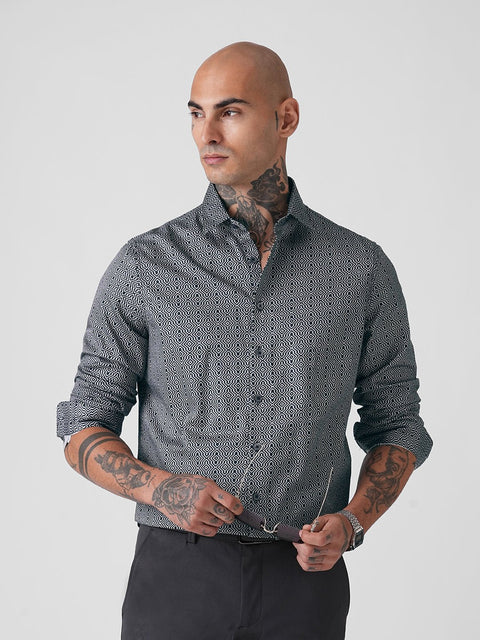GREY SATIN PRINT TAILORED FULL SLEEVE SHIRT-Shirt - 251134131