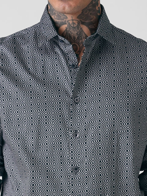 GREY SATIN PRINT TAILORED FULL SLEEVE SHIRT-Shirt - 251134131