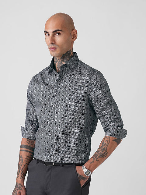 GREY SATIN PRINT TAILORED FULL SLEEVE SHIRT-Shirt - 251134131
