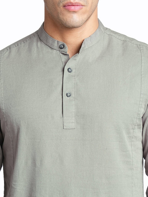 Grey Solid Cotton Kurta Shirt - Kurta - 240126513