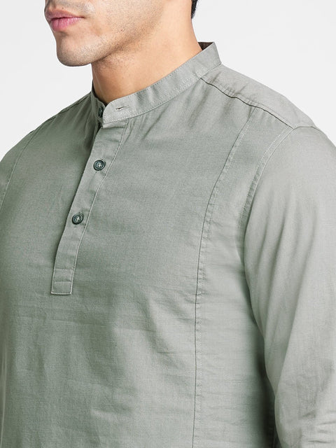 Grey Solid Cotton Kurta Shirt - Kurta - 240126513