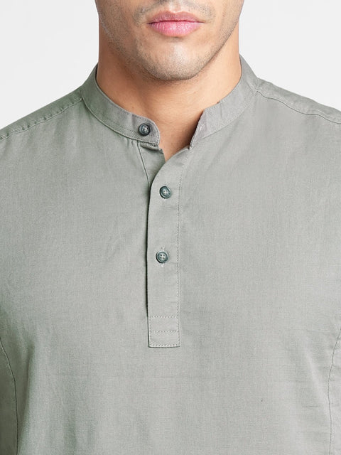 Grey Solid Cotton Kurta Shirt - Kurta - 240126513