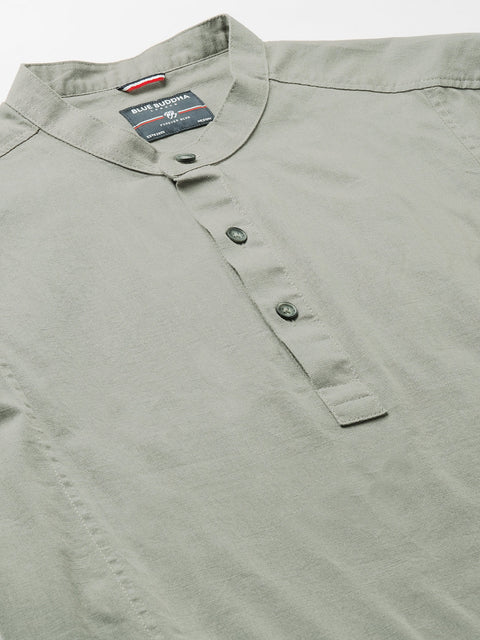 Grey Solid Cotton Kurta Shirt - Kurta - 240126513