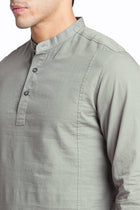 Grey Solid Cotton Kurta Shirt - Kurta - 240126513