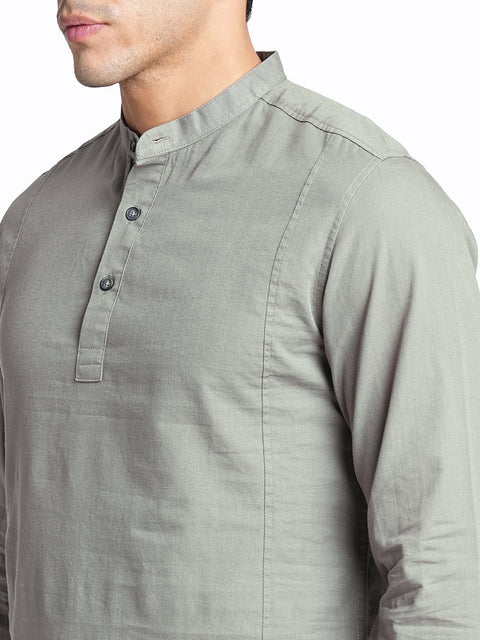 Grey Solid Cotton Kurta Shirt - Kurta - 240126513
