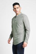 Grey Solid Cotton Kurta Shirt - Kurta - 240126513