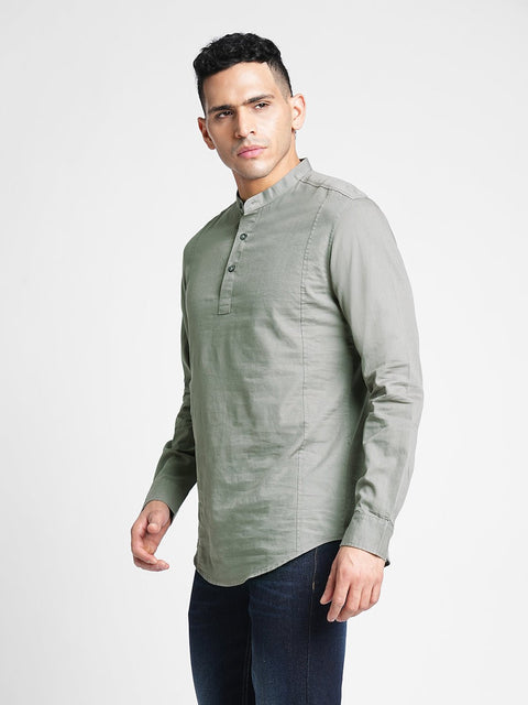 Grey Solid Cotton Kurta Shirt - Kurta - 240126513