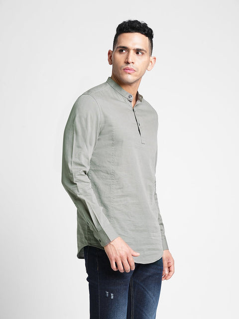 Grey Solid Cotton Kurta Shirt - Kurta - 240126513