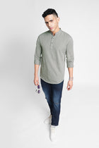 Grey Solid Cotton Kurta Shirt - Kurta - 240126513