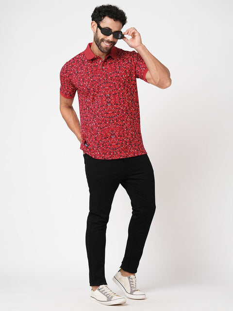 Hibiscus Red Overall Printed T-Shirt - T-Shirt - 230430458