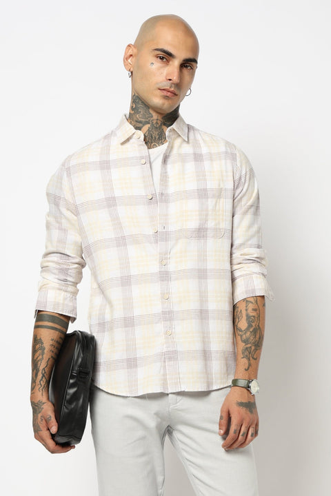 KHAKHI GLEN CHCEKERD LINEN SHIRT-Shirt - 250731797