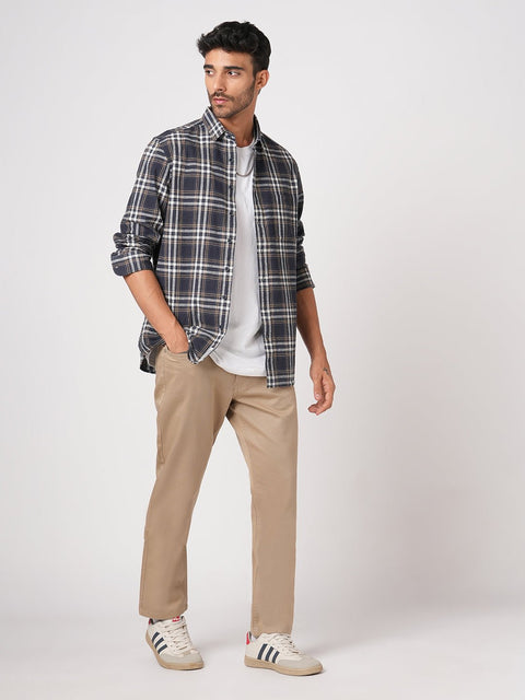 KHAKHI STAIGHT FIT DOBBY TROUSER - Trousers - 251241597