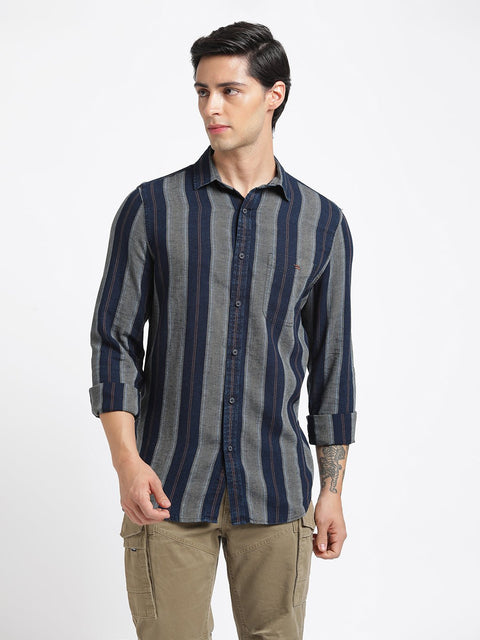 Khakhi Striped Cotton Shirt - Shirt - 240427552