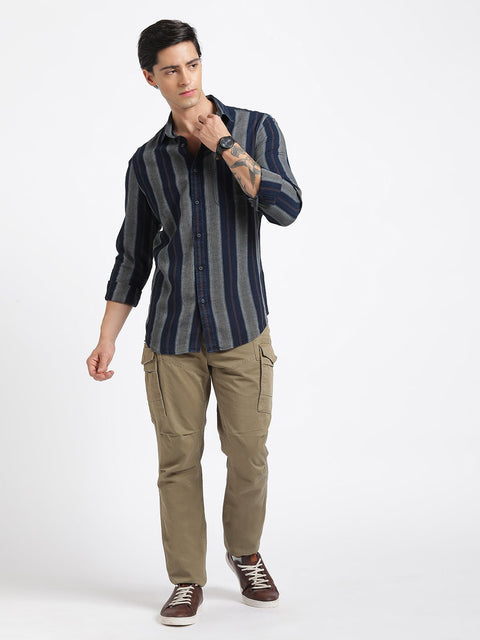 Khakhi Striped Cotton Shirt - Shirt - 240427552