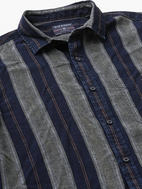 Khakhi Striped Cotton Shirt - Shirt - 240427552