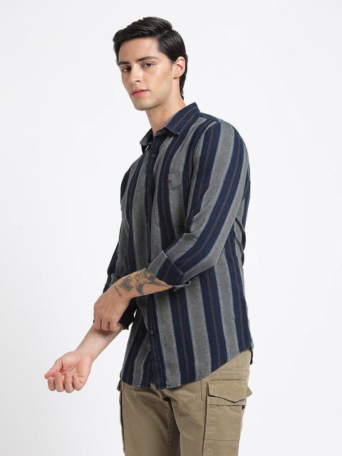 Khakhi Striped Cotton Shirt - Shirt - 240427552