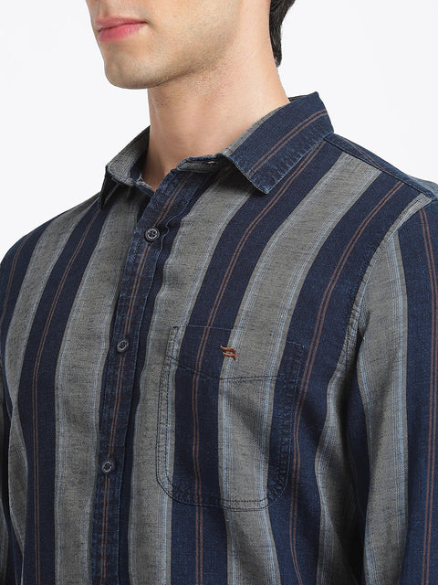 Khakhi Striped Cotton Shirt - Shirt - 240427552