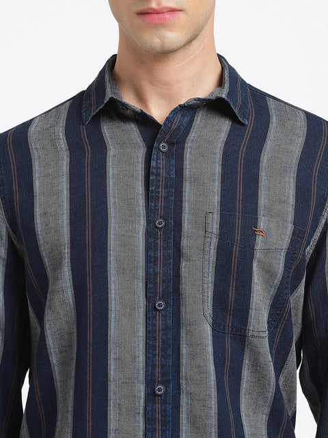 Khakhi Striped Cotton Shirt - Shirt - 240427552