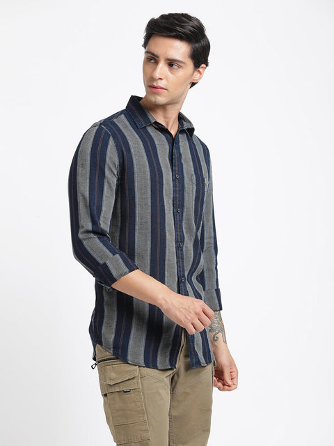 Khakhi Striped Cotton Shirt - Shirt - 240427552