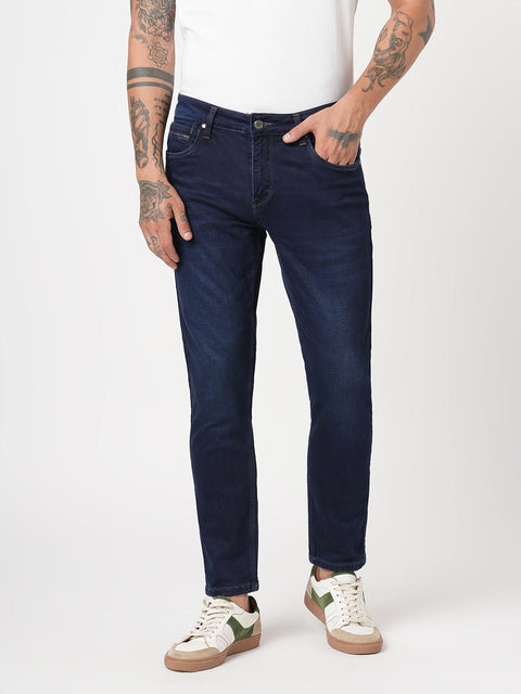 KNITTED DARK BLUE ANKLE FIT DENIM - Jeans - 250910767