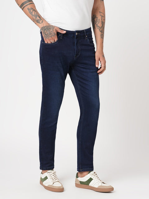 KNITTED DARK BLUE ANKLE FIT DENIM - Jeans - 250910767