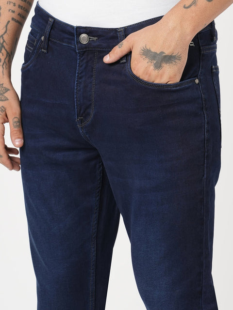 KNITTED DARK BLUE ANKLE FIT DENIM - Jeans - 250910767
