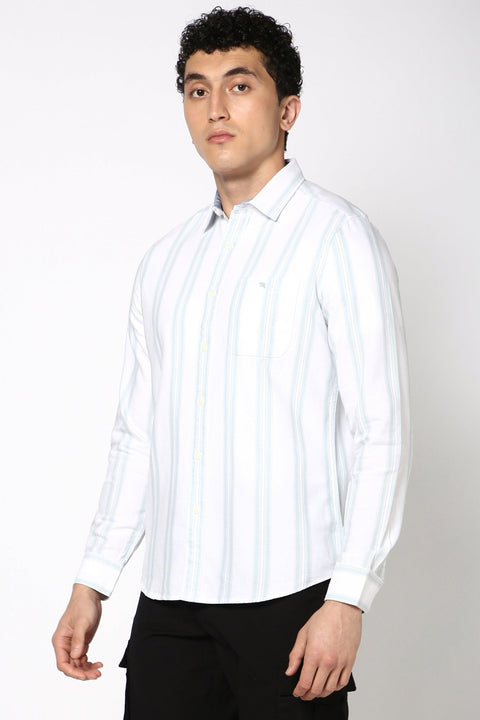 Light Aqua Striped Cotton Shirt - Shirt - 240828557