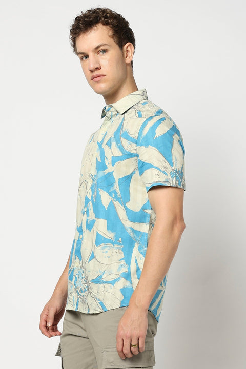 Light Blue Abstract Printed Shirt - Shirts - 250531363