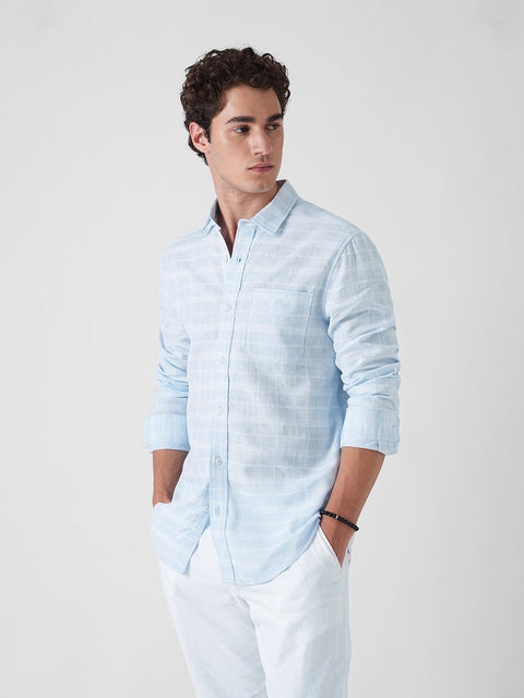 LIGHT BLUE CHECKERED DOBBY SHIRT-Shirt - 260235265