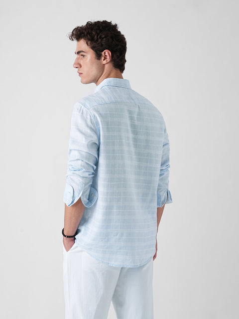 LIGHT BLUE CHECKERED DOBBY SHIRT-Shirt - 260235265