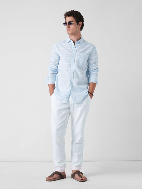 LIGHT BLUE CHECKERED DOBBY SHIRT-Shirt - 260235265