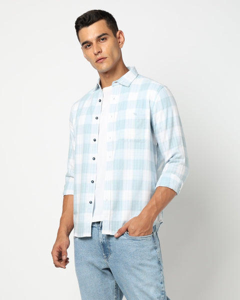 Light Blue Checkered Tailored Fit Shirt - Shirts - 250531163