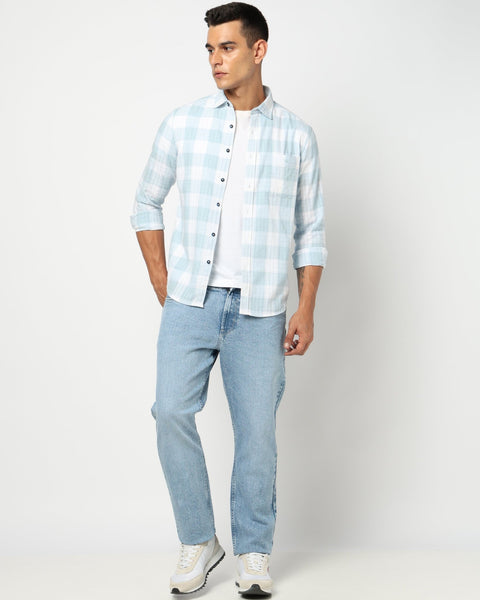Light Blue Checkered Tailored Fit Shirt - Shirts - 250531163