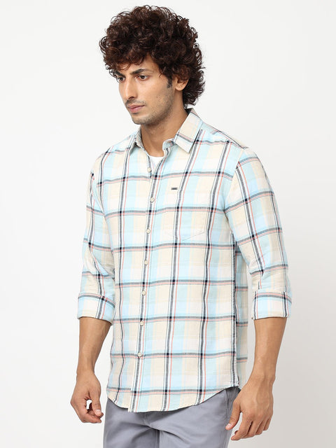 Light Blue Checks Cotton Shirt - Shirt - 230324334