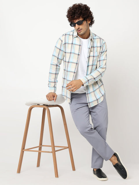 Light Blue Checks Cotton Shirt - Shirt - 230324334