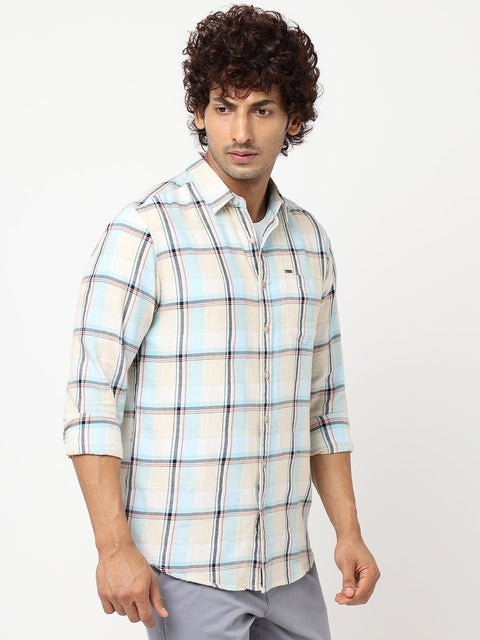 Light Blue Checks Cotton Shirt - Shirt - 230324334