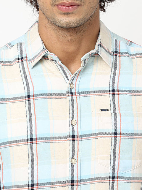 Light Blue Checks Cotton Shirt - Shirt - 230324334