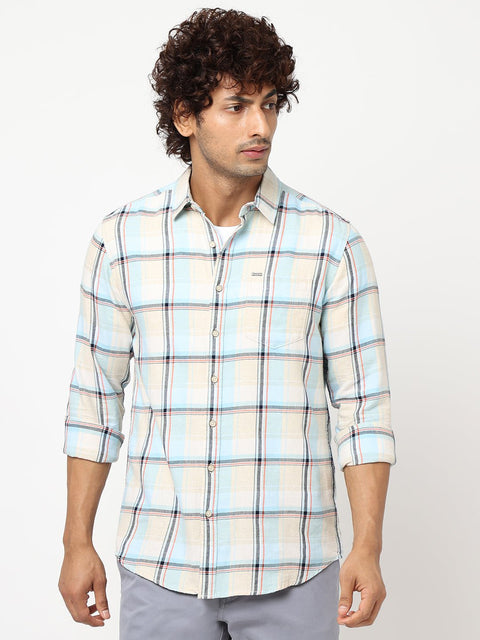 Light Blue Checks Cotton Shirt - Shirt - 230324334